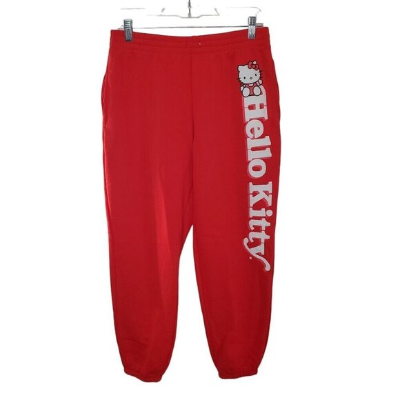 Hello Kitty Cropped Joggers Juniors Large M/L Red Logo Sanrio High Waist Novelty - Picture 1 of 13